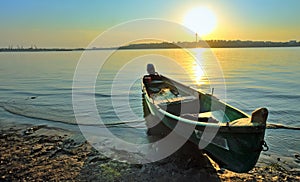 A fishing boat on the shore