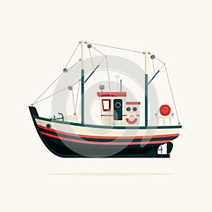 Fishing boat side view on a white background