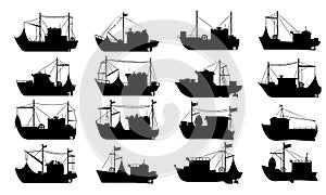 Fishing boat silhouette set