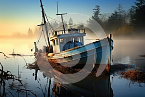 fishing boat sitting idle, symbolizing job loss