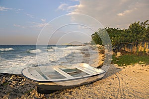 Fishing Boat Tropical Paradise Caribbean Sea Beach Cozumel Mexico Coastline