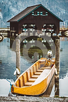 Fishing boat and wooden house