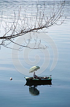 Fishing boats on Aiguebelette lake, France
