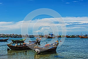 Fishing boats anchored on the sea