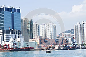 Fishing boats and apartment blocks in Hong Kong