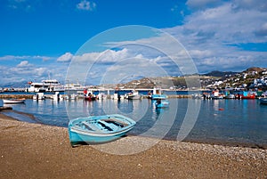 Fishing boats in the Bay of Chora Mykonos