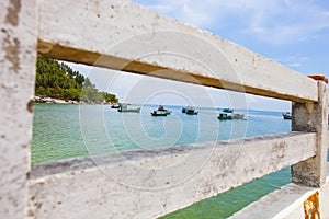 Fishing boats at bay in Hon Son Island, Kien Giang, Vietnam.