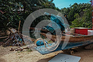 Fishing boats on the beach in Asian tropical sea