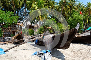 Fishing boats on the beach, Goa, India