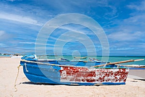 Fishing boats at the beach of Progreso near Merida in Mexico photo