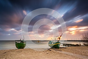 Fishing boats on the beach Baltic Sea. Poland