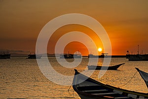 Fishing boats at sunset in Margarita Island. Venezuela photo