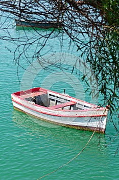 Fishing boats on the Cachucha beach in Puerto Real, Cadiz. Andalusia, Spain.