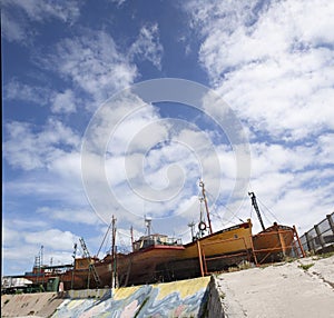 Fishing boats docked in the harbour