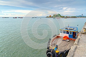 Fishing boats are docked at Jarin pier. , Sriracha, Chonburi, Thailand