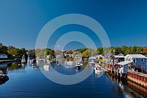 Fishing boats docked in Perkins Cove, Maine, USA