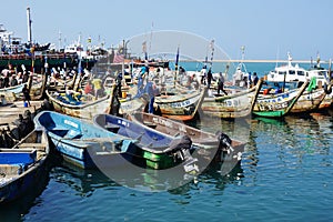 Fishing boats in the ficher harbor of Lome in Togo