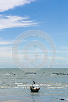 Fishing boats floating on the sea.