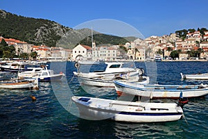 Fishing boats in harbor of the city of Hvar