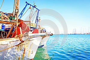 Fishing Boats in Harbor With Copy Space