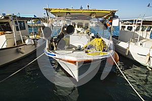 Fishing Boats in a Harbour and Blue Sky