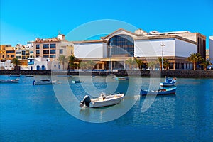 Fishing boats on the lagoon of Arrecife in Lanzarote photo