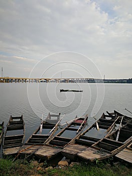 Fishing boats by the lake