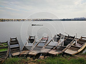 Fishing boats by the lake