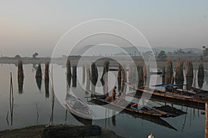 Fishing boats  on lake in India photo