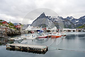 Fishing boats laying in the harbour of Hamnoy in Lofoten, Norway.