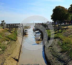 Fishing boats at low tide, Talmont-sur-Gironde, France