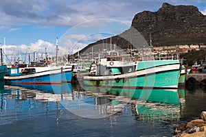 Fishing boats moored in Hout Bay, Cape Town