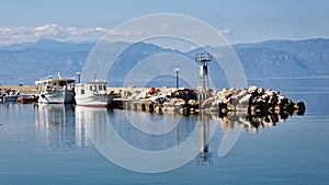 Fishing Boats in Greek Village Harbour, Greece