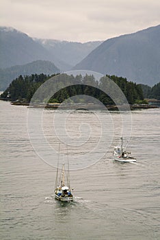 Fishing Boats Motoring in Sitka Harbor