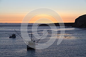 Fishing Boats Near Arena Cove Marina At Sunset