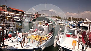 Fishing boats near the pier, boat parking, Parking of fishing ships, Pleasure boats and fishing boats in harbor