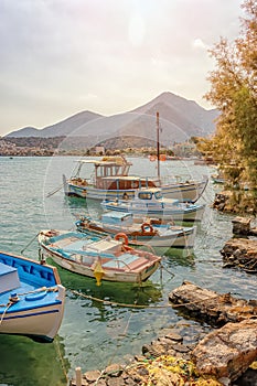 Fishing boats near the pier on Crete island, Greece