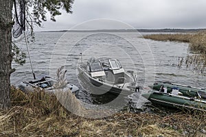 Fishing boats near shore before fishing photo