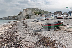 Fishing boats at the beach of Yport in Normandie, France