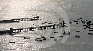 Fishing boats at pier in Chorrillos, Peru