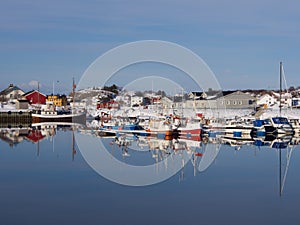 Fishing boats in the port of Laukvik on Lofoten, Norway