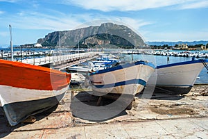 Fishing boats in port Mondello near Palermo