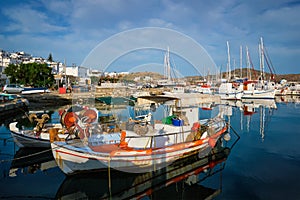 Fishing boats in port of Naousa. Paros lsland, Greece