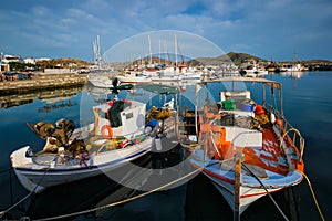 Fishing boats in port of Naousa. Paros lsland, Greece