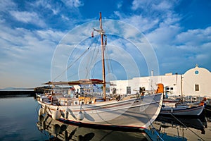 Fishing boats in port of Naousa. Paros lsland, Greece