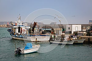 Fishing boats in the port of Sagres in the southwest cape of Eur