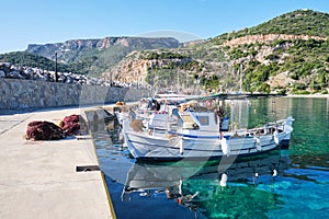 Fishing boats in Sampatiki port, Arcadia, Peloponnese, Greece