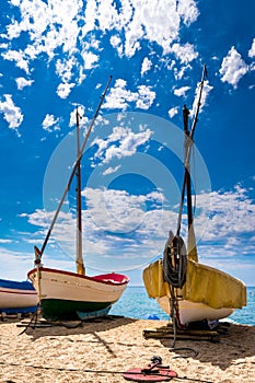 Fishing boats in the sand of a beach