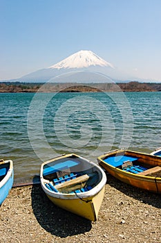 Fishing boats, Shoji Lake, Mount Fuji, Japan