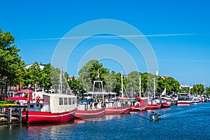 Fishing boats in spring time in Warnemuende, Germany